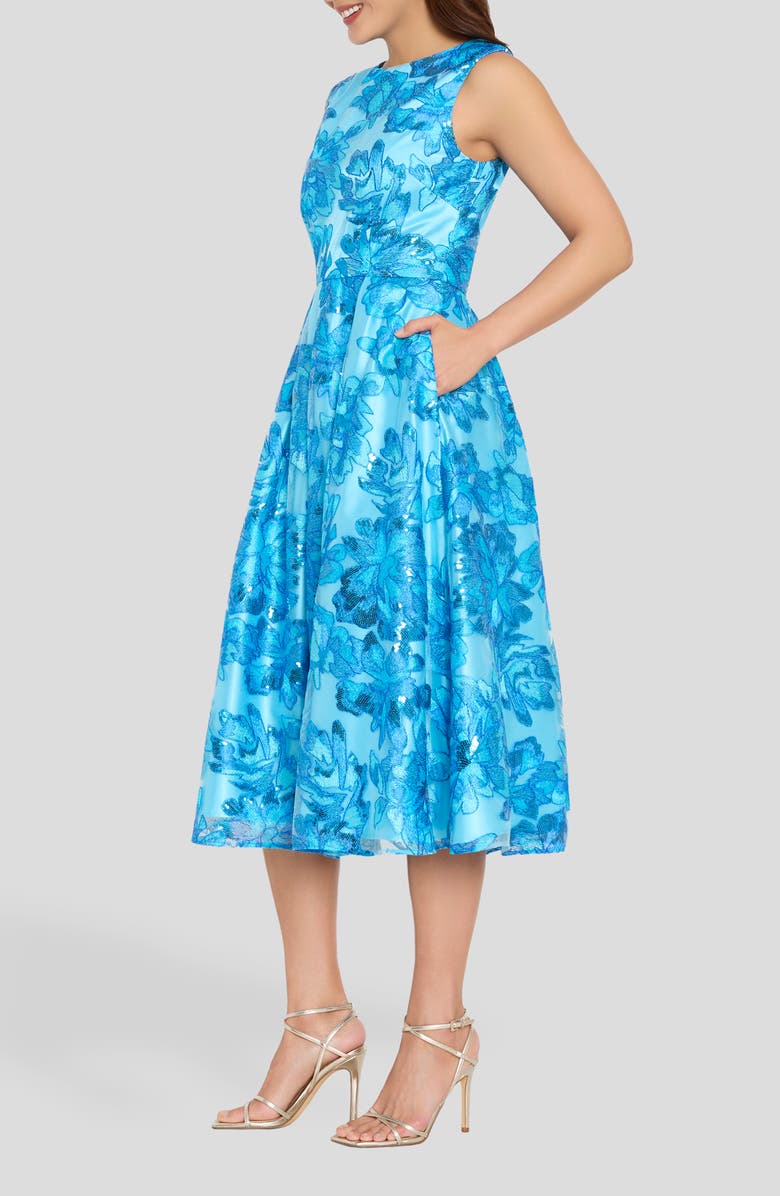 Tahari ASL Embroidered Sleeveless Fit & Flare Midi Dress, Alternate, color, Blue Jewel