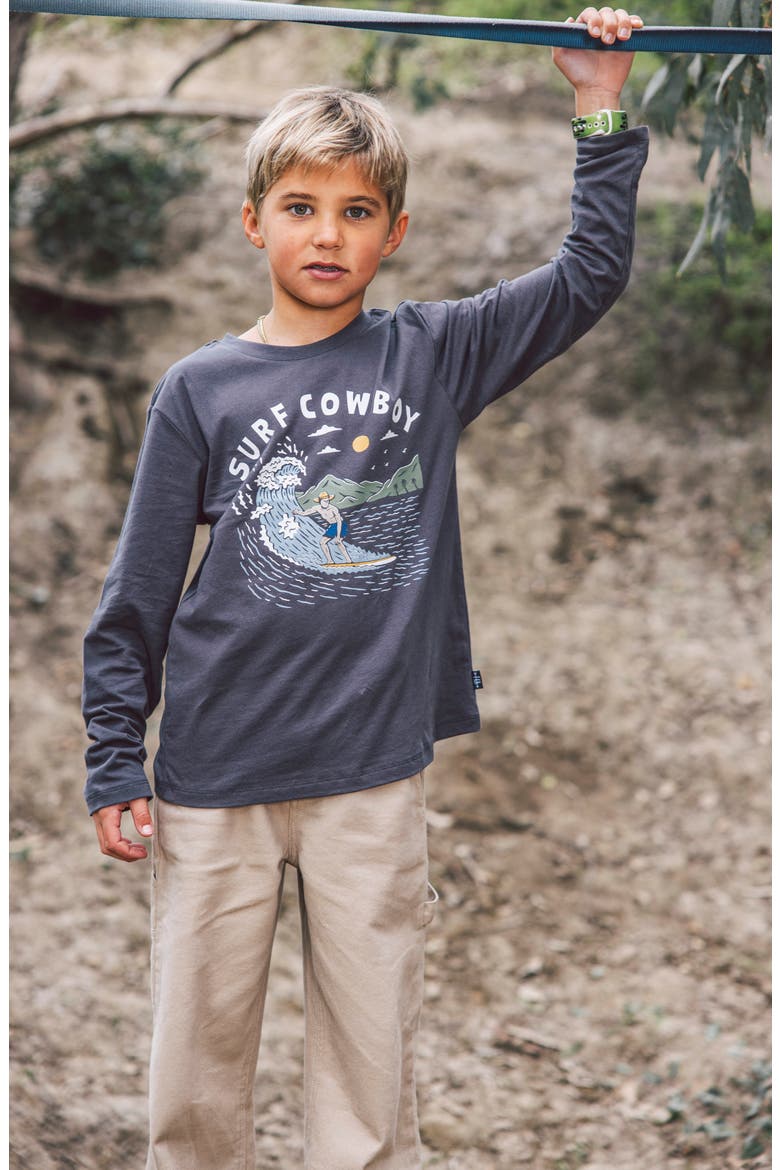 Surf Cowboy Long Sleeve Cotton Graphic T-Shirt, Alternate, color, ASH GREY