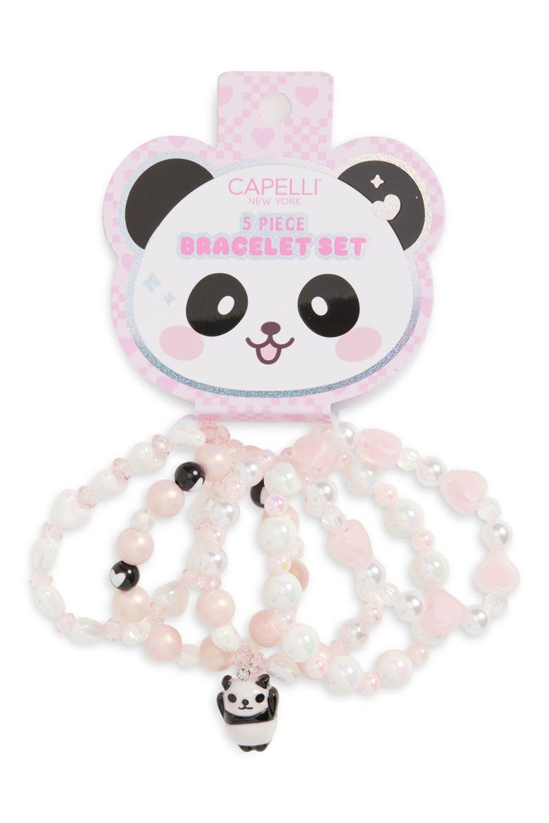 Kids' 5-Piece Beaded Panda Bear Charm Bracelet Set, Main, color, PINK COMBO