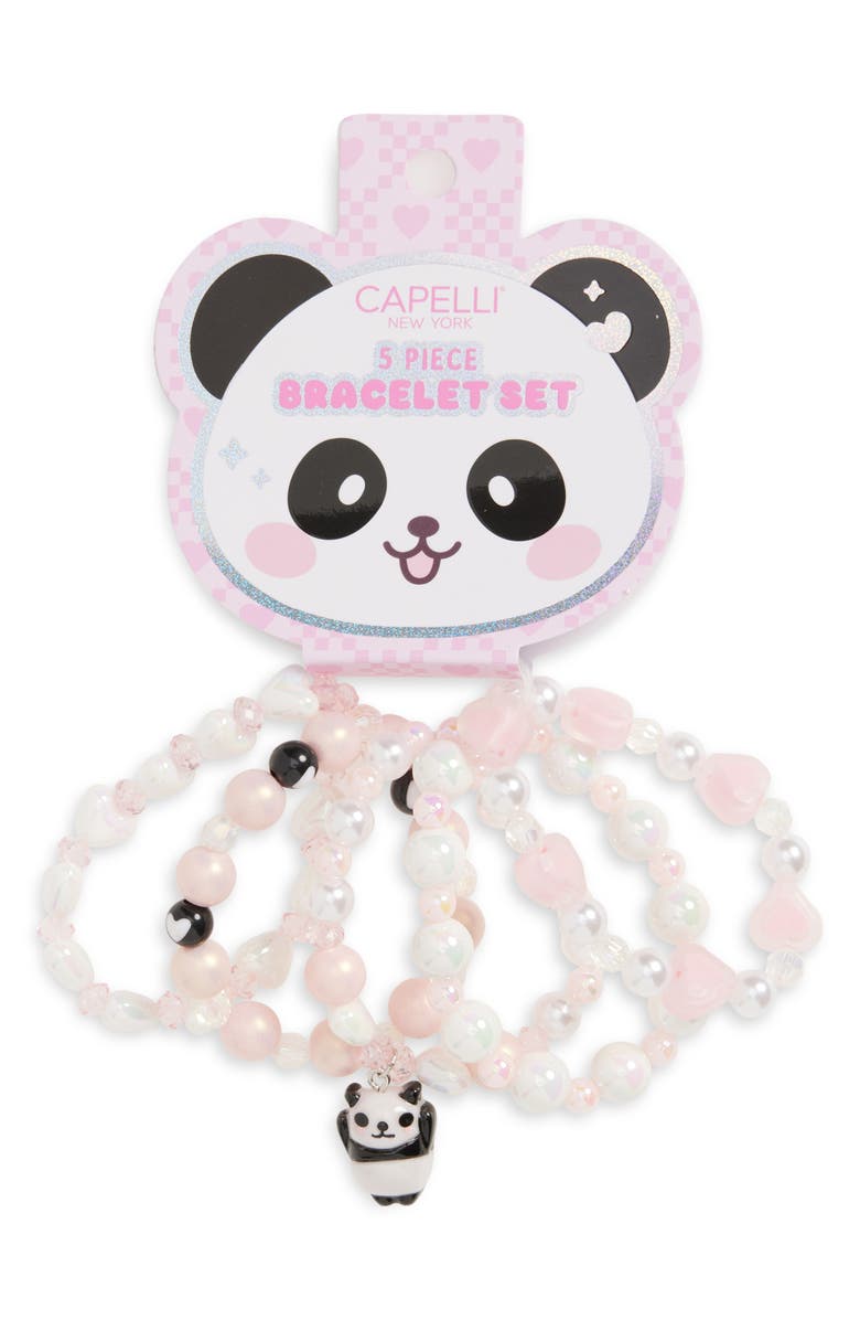 Capelli New York Kids' 5-Piece Beaded Panda Bear Charm Bracelet Set, Main, color, Pink Combo