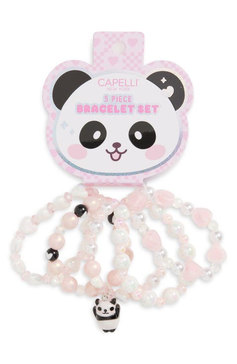 Kids' 5-Piece Beaded Panda Bear Charm Bracelet Set
