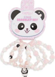 Capelli New York Kids' 5-Piece Beaded Panda Bear Charm Bracelet Set