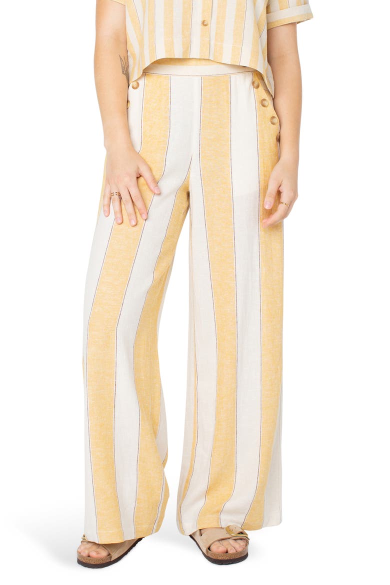 Adrian Stripe Wide Leg Linen Blend Pants, Main, color, AMBER GOLD JUNGLE STRIPE