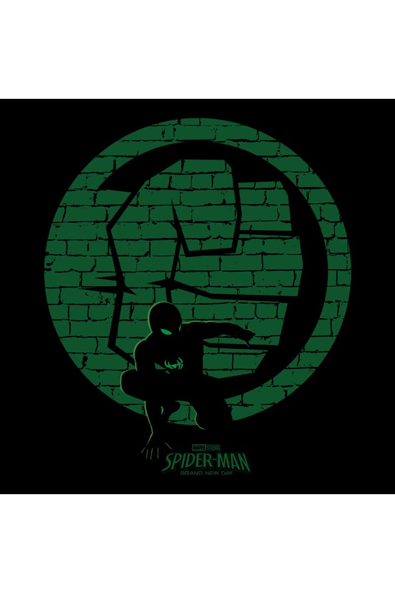 Mens Marvel Spider-Man Brand New Day Hulk Fist Wall Logo T Shirt, Alternate, color, Black