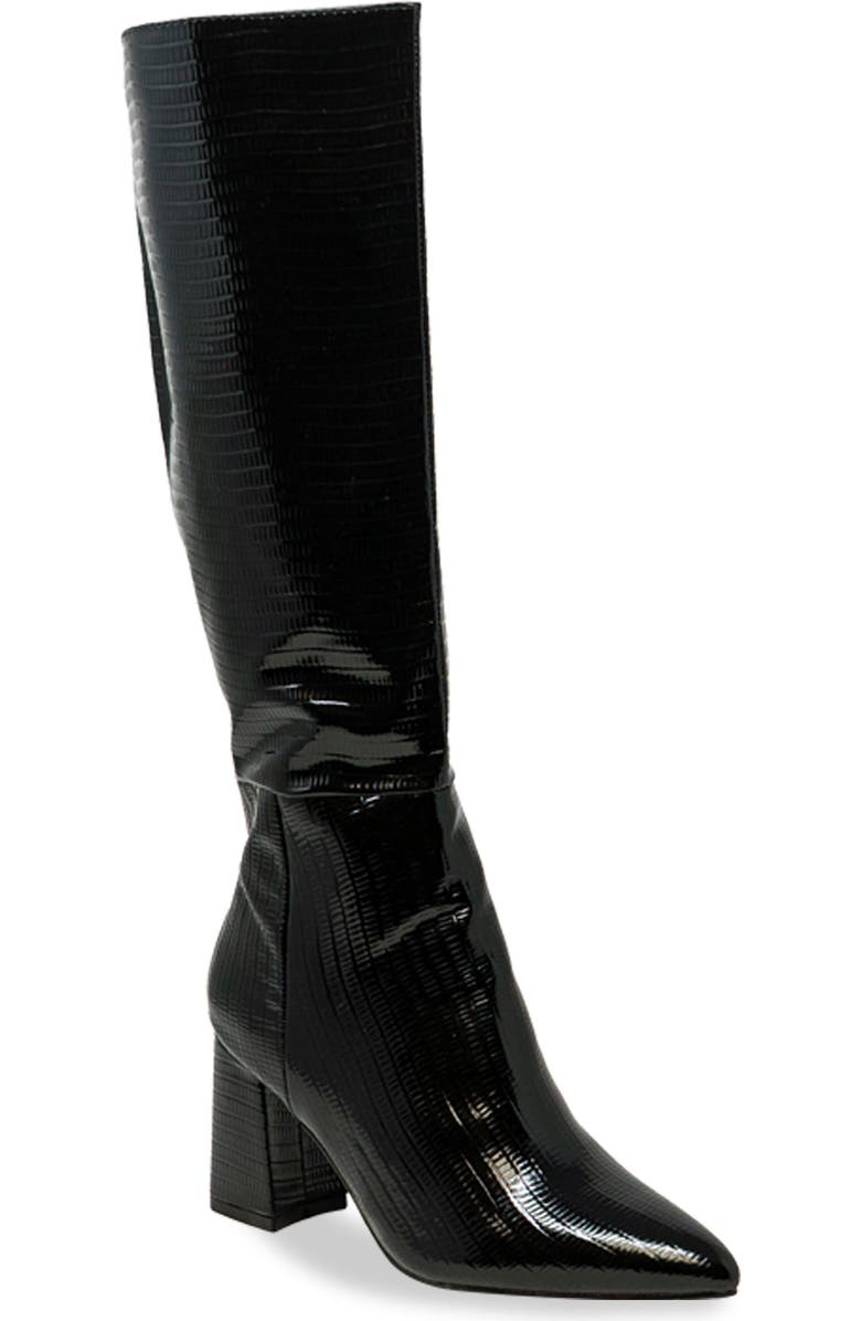 CHASE AND CHLOE Croc Embossed Knee High Boot, Main, color, Black Croc