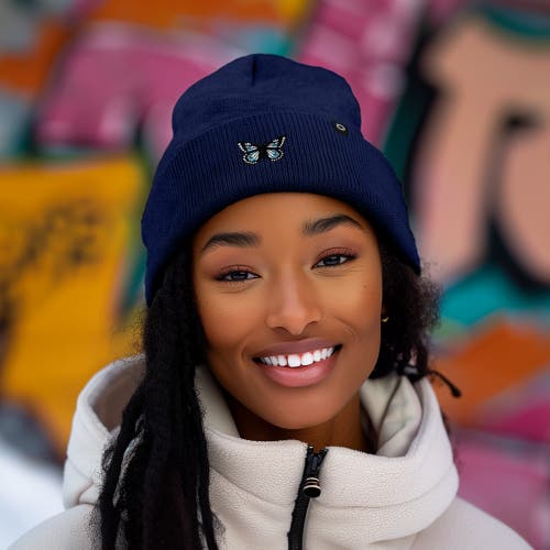Dalix Butterfly Beanie In Navy Blue