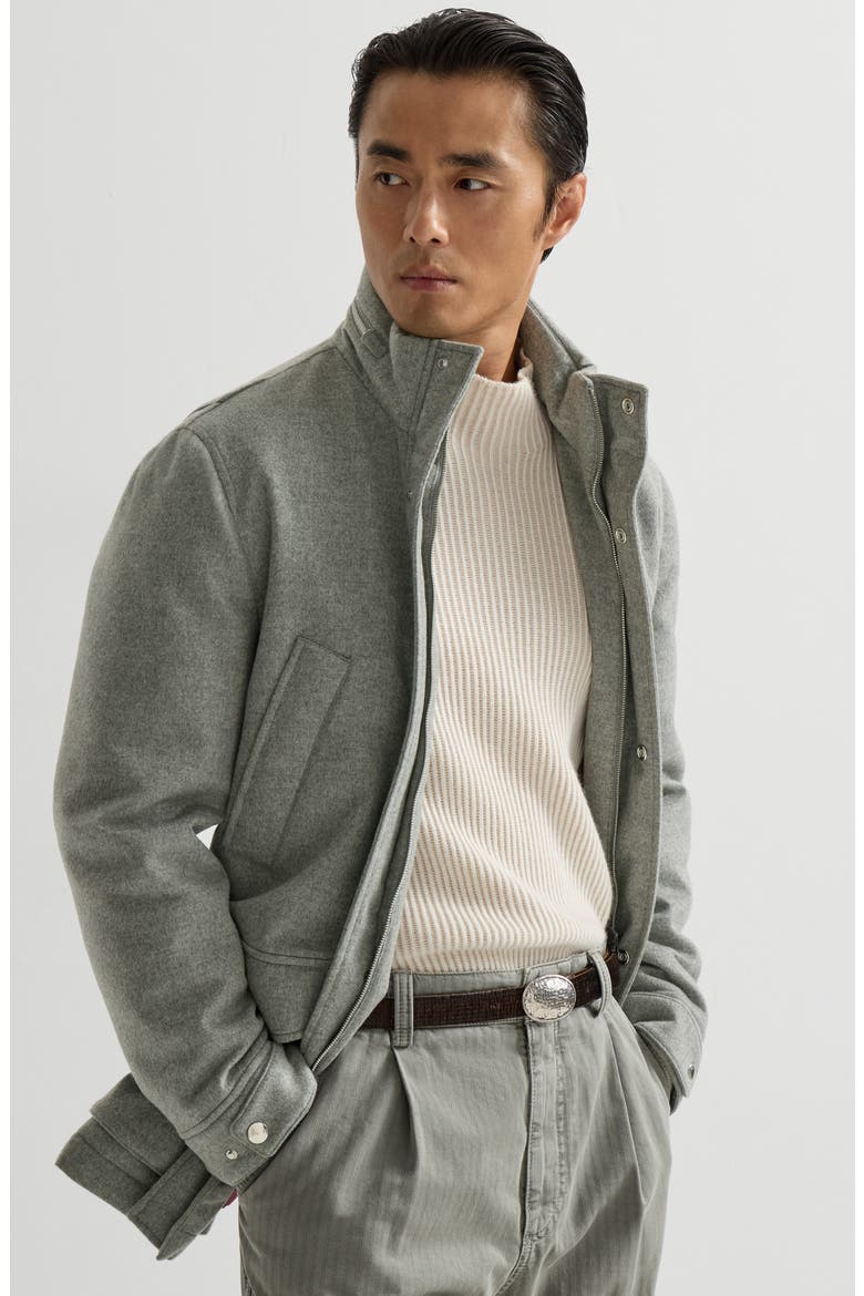 Bonded cashmere beaver cloth parka with Thermore® padding and packable hood, Alternate, color, Pearl Grey
