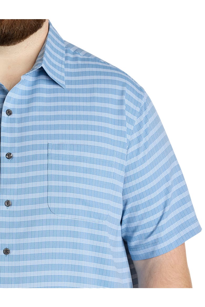 Big & Tall Plaid Microfiber Sport Shirt, Alternate, color, BLUE