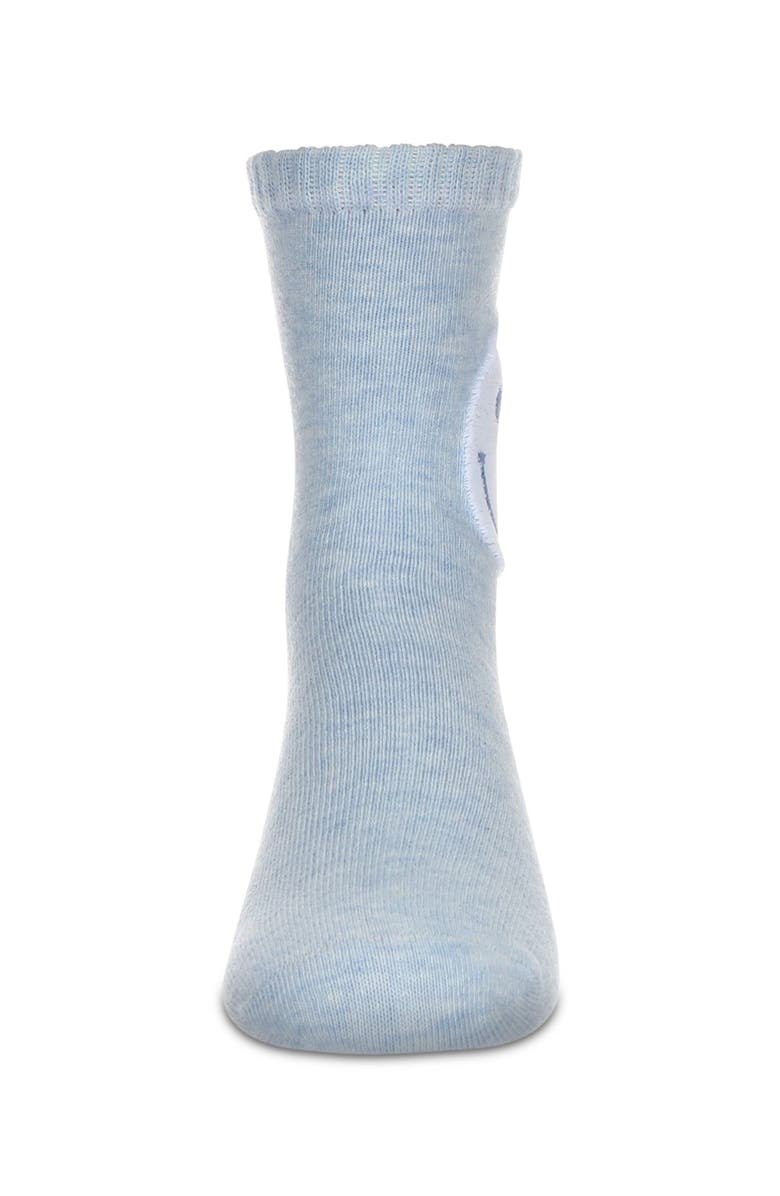 MeMoi Fuzzy Smiley Face Crew Socks, Alternate, color, Blue