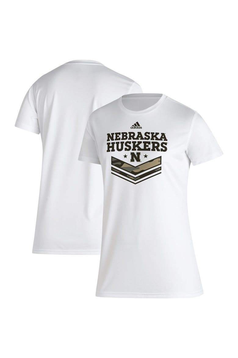 Women's adidas White Nebraska Huskers Military Appreciation AEROREADY T-Shirt, Main, color, White