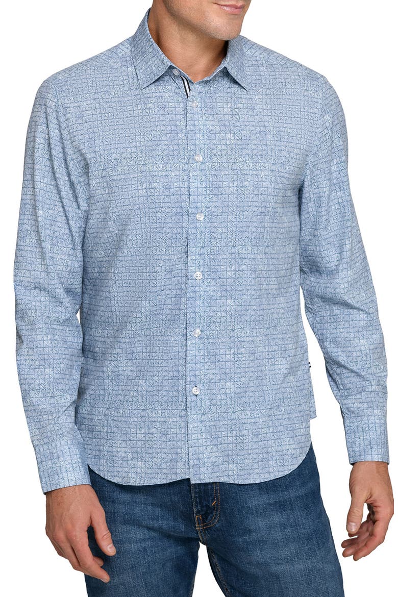 Diagonal Squares Print Woven Long Sleeve Basic, Main, color, BLUE DEPTHS