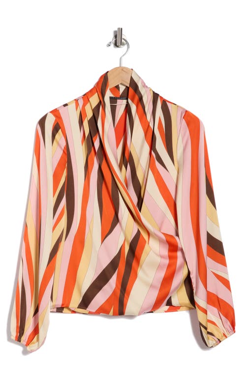 T Tahari Long Sleeve Faux Wrap Top In Multi