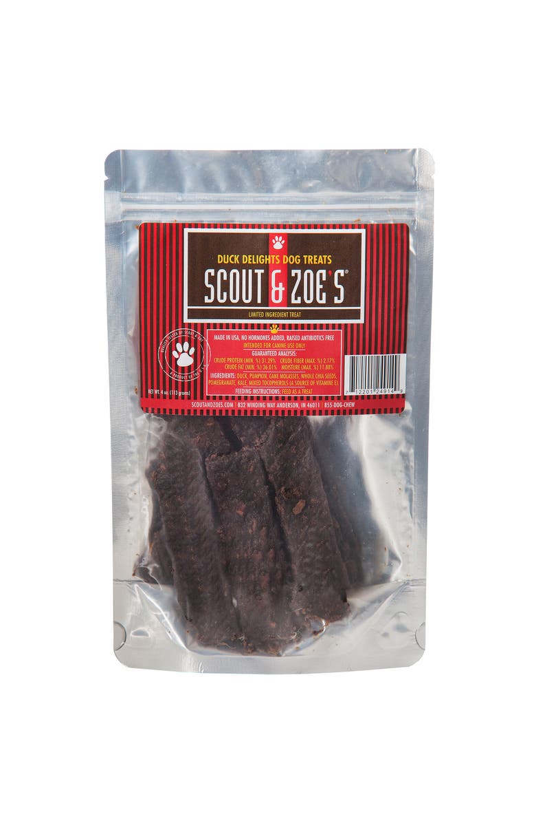 Scout & Zoe's Duck Delights Jerky, 4oz Dog Treats, Grain Free Pet Chew, Main, color, Multicolored