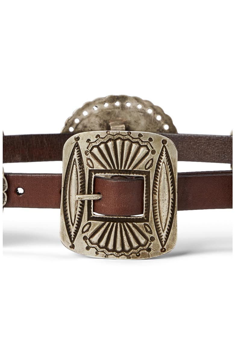 Distressed Leather Concho Belt, Alternate, color, BROWN