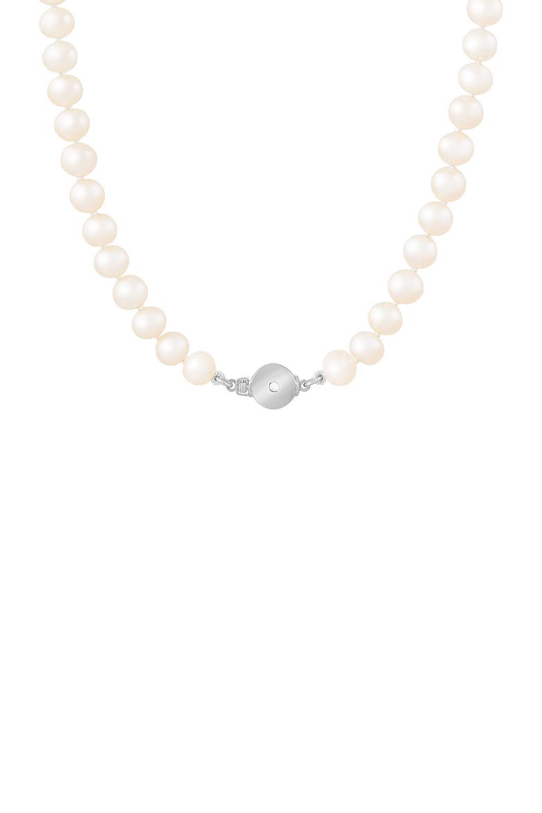 Rhodium Plated Sterling Silver 7-8mm White Freshwater Pearl Necklace, Alternate, color, WHITE
