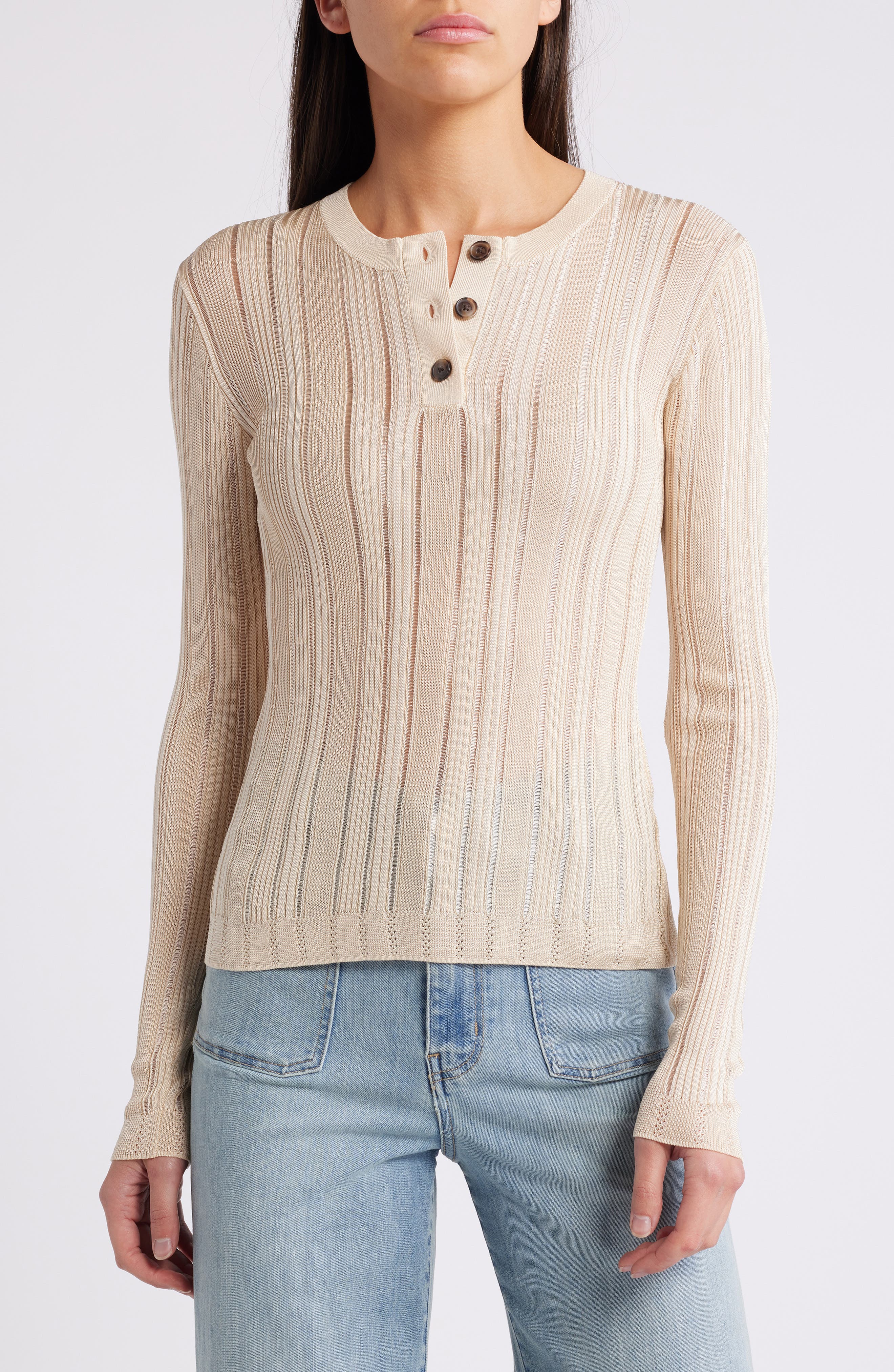 FRAME Laddered Ribbed Long Sleeve Henley