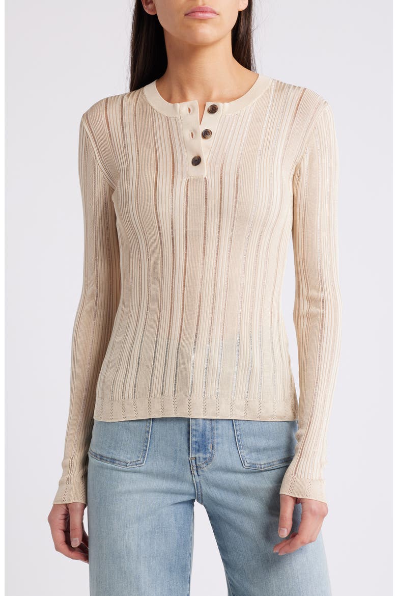 Laddered Ribbed Long Sleeve Henley, Main, color, CREAM
