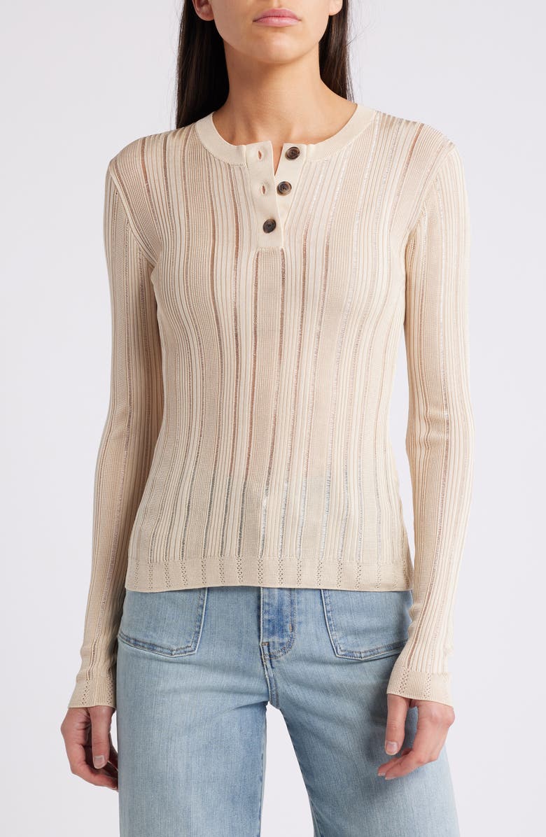 FRAME Laddered Ribbed Long Sleeve Henley, Main, color, Cream