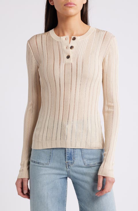 Laddered Ribbed Long Sleeve Henley