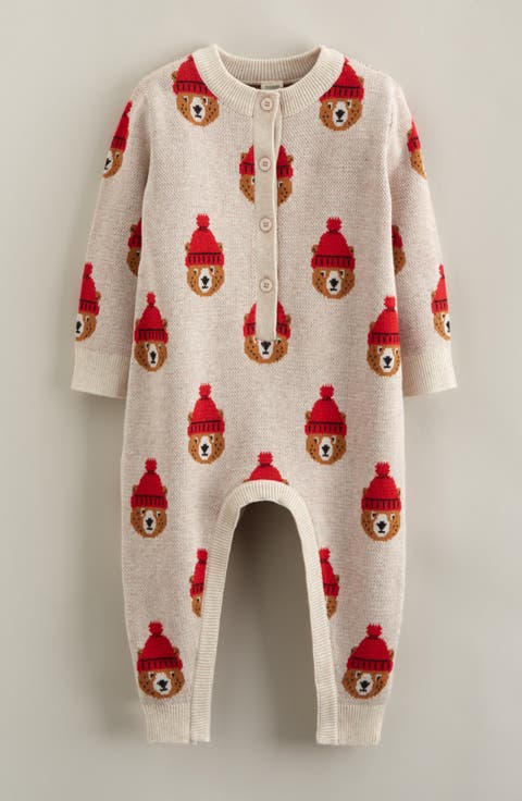 Bear Jacquard Cotton Sweater Romper (Baby)