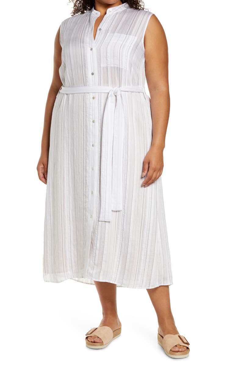 Vince Stripe Sleeveless Shirtdress, Main, color, Optic White/ Black