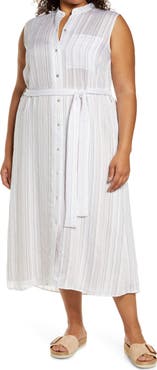 Vince Stripe Sleeveless Shirtdress