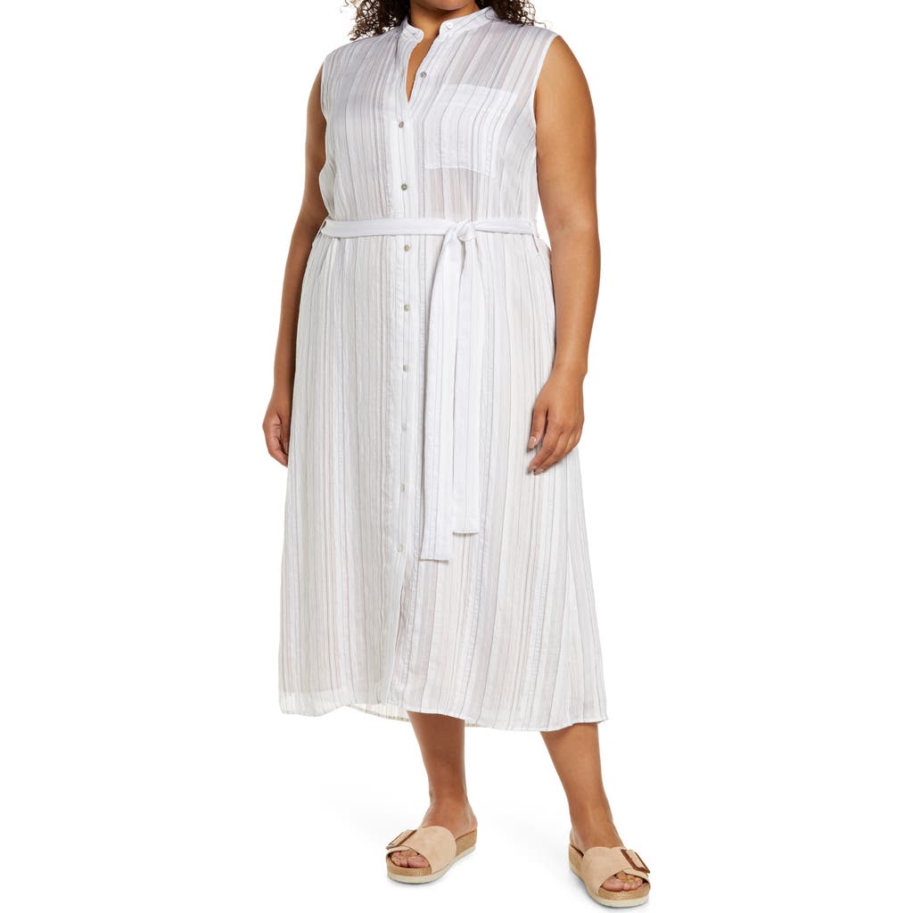 Vince Stripe Sleeveless Shirtdress In White