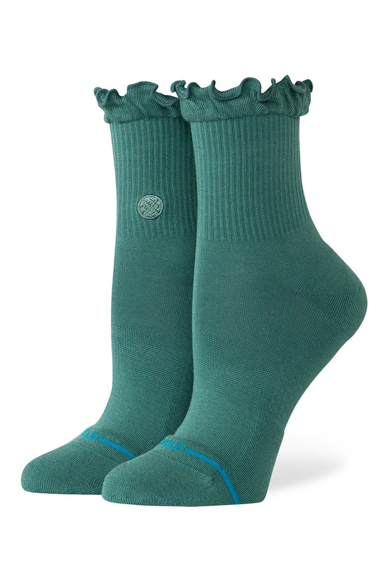 Icon Ruffle Quarter Socks, Alternate, color, TEAL