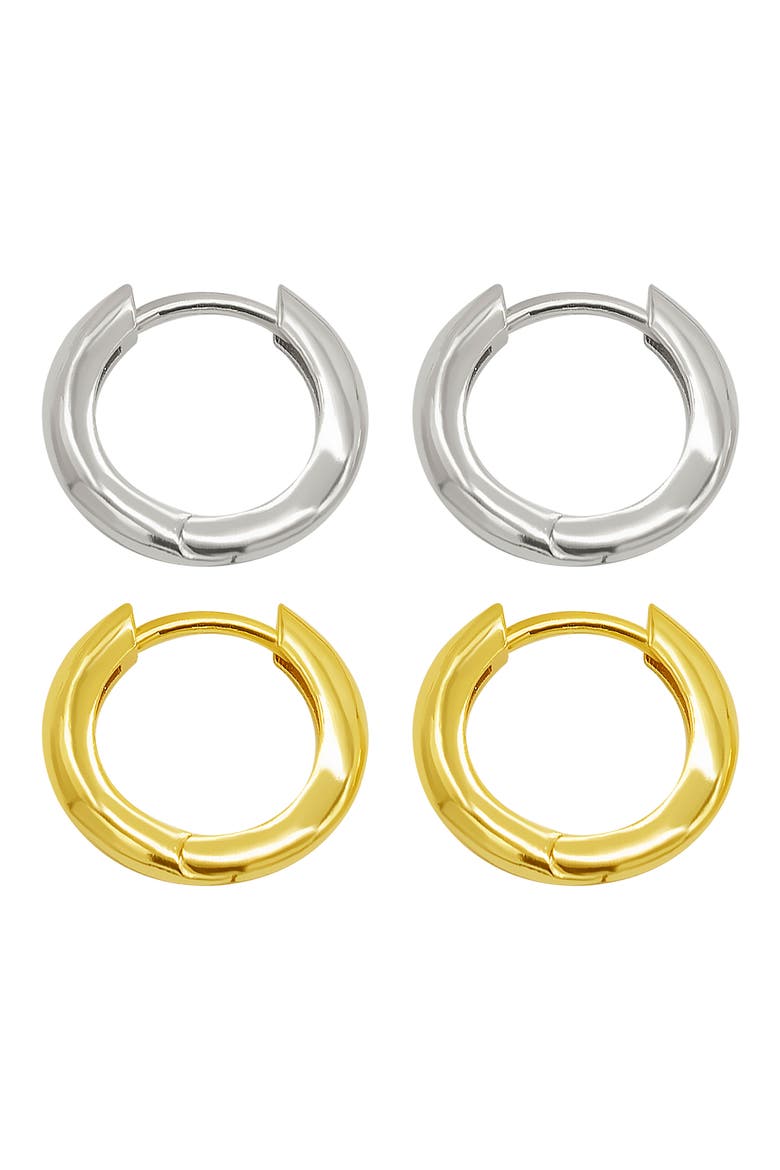 Set of 2 Two-Tone Huggie Hoop Earrings, Main, color, MULTI