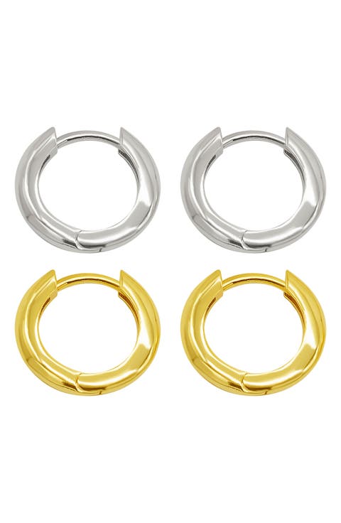 Set of 2 Two-Tone Huggie Hoop Earrings