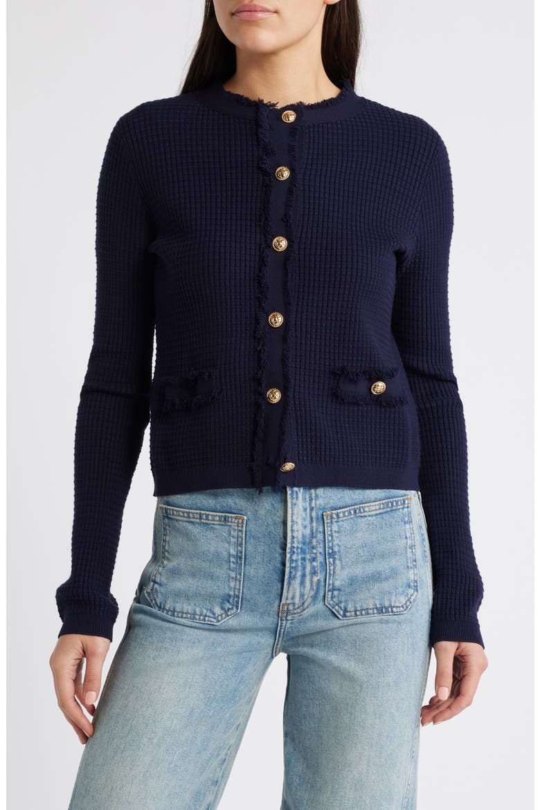 Textured Knit Cardigan, Alternate, color, NAVY