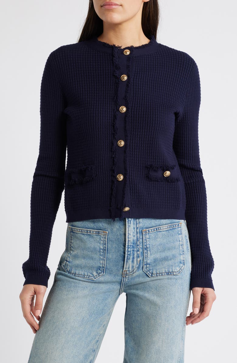 MANGO Textured Knit Cardigan, Alternate, color, Navy
