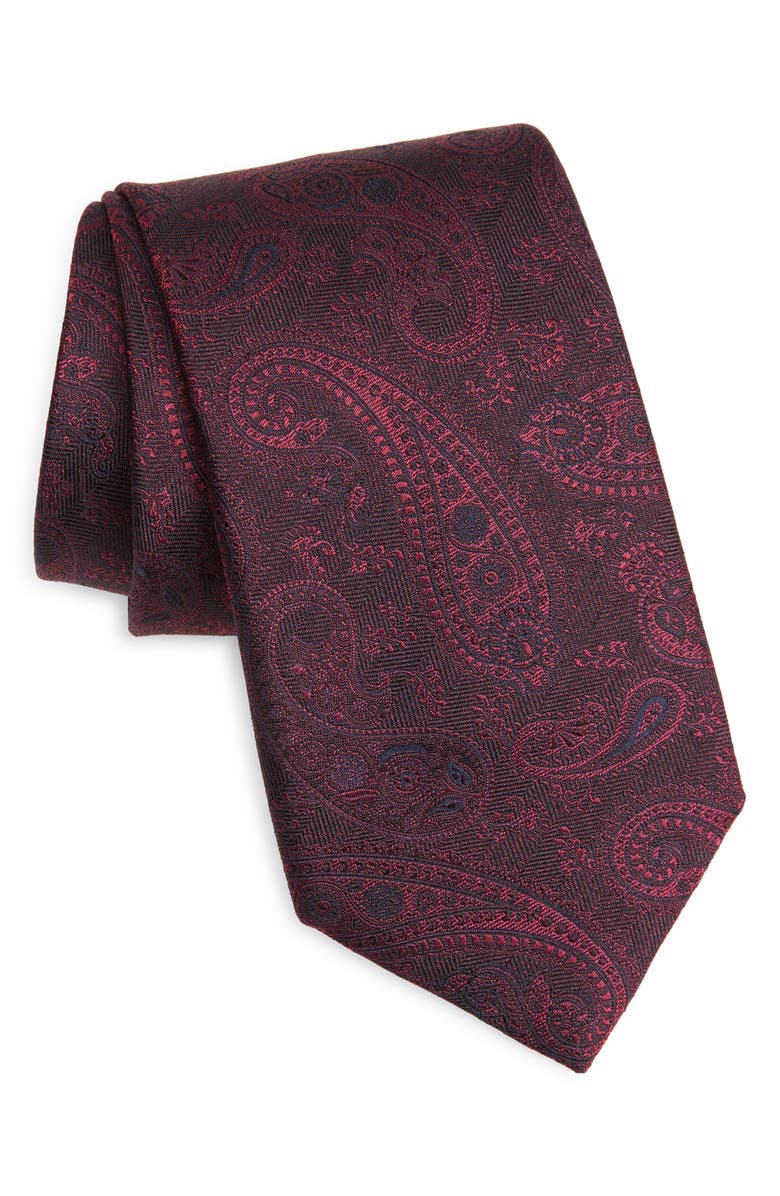 Canali Paisley Silk Jacquard Tie, Main, color, Red