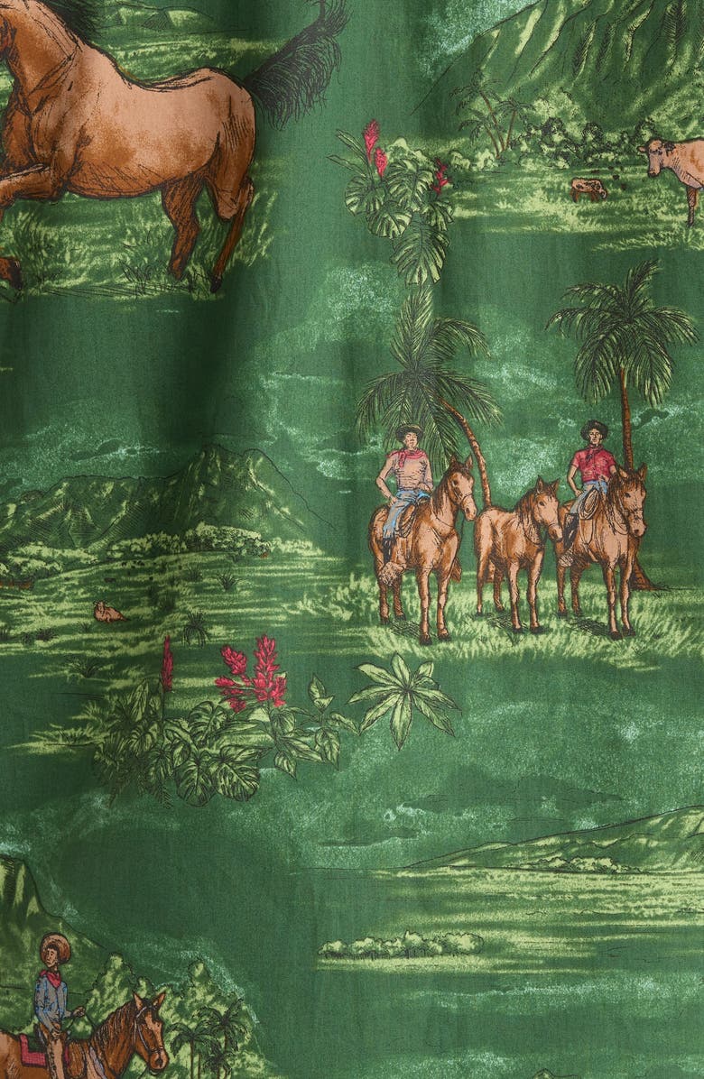 Kahala Paniolo Country Print Cotton Short Sleeve Button-Down Shirt, Alternate, color, Meadow