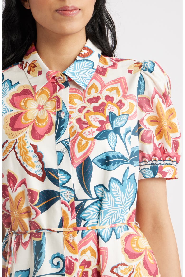 Print Puff Sleeve Ruffle Hem Shirtdress, Alternate, color, IVORY MULTI
