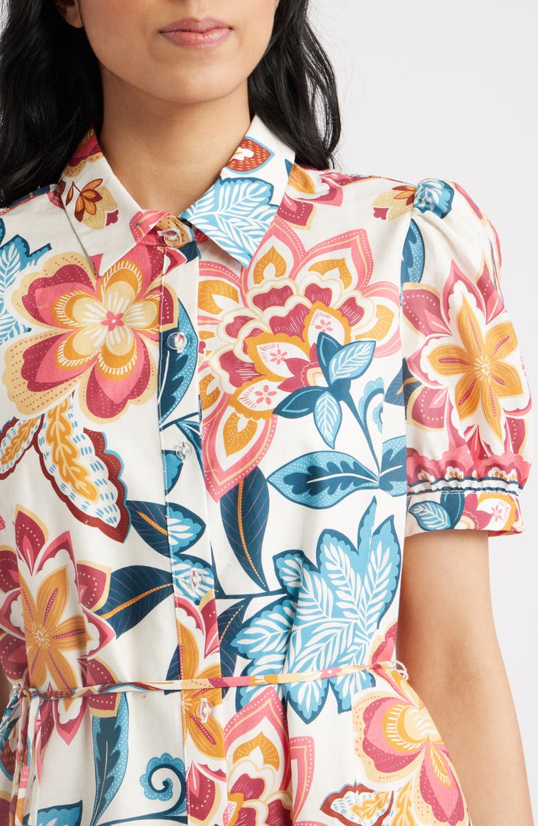Julia Jordan Print Puff Sleeve Ruffle Hem Shirtdress, Alternate, color, Ivory Multi