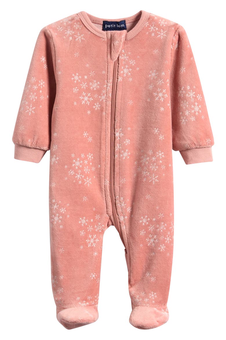 Velour Footed One-Piece Pajamas, Main, color, PINK