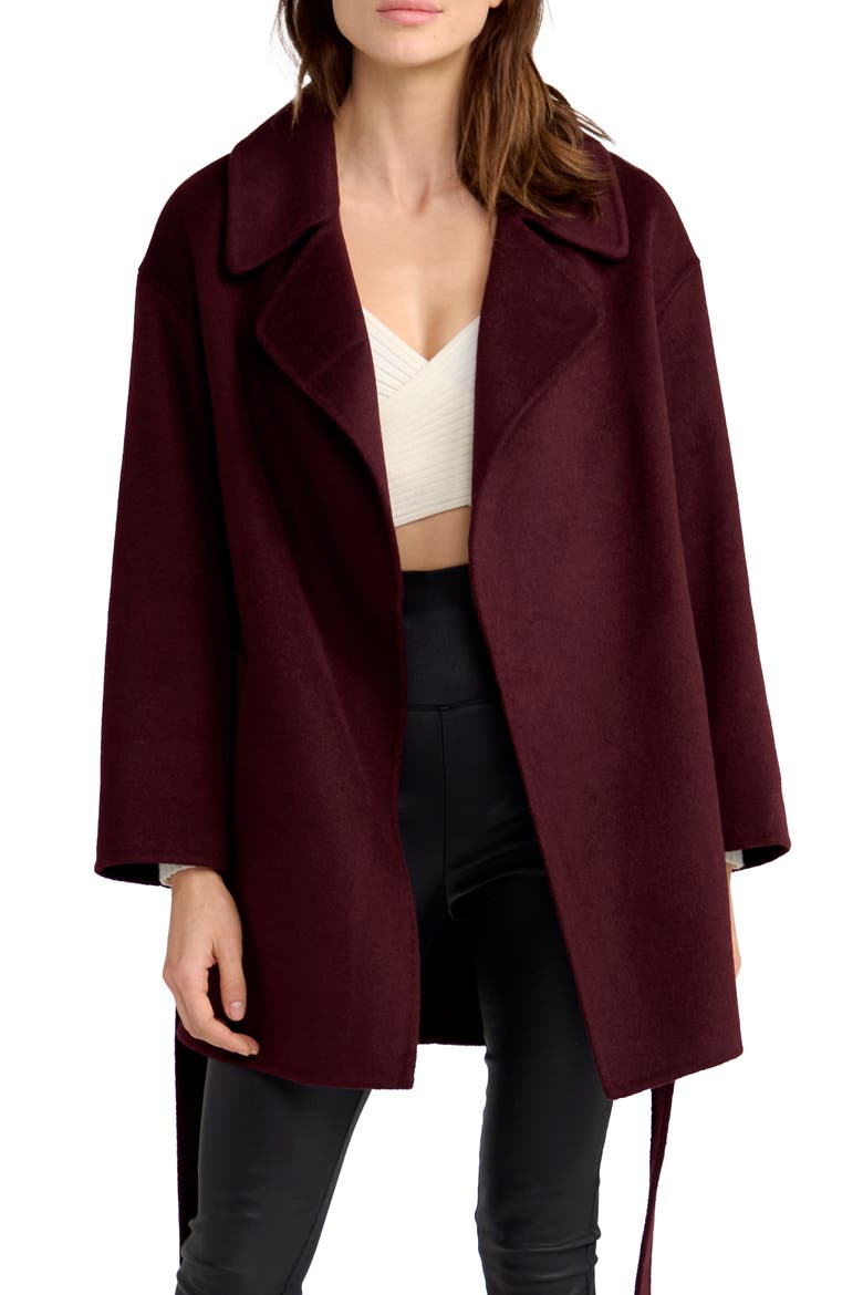Eternal Flame Tie Waist Wool Blend Coat, Alternate, color, BURGUNDY