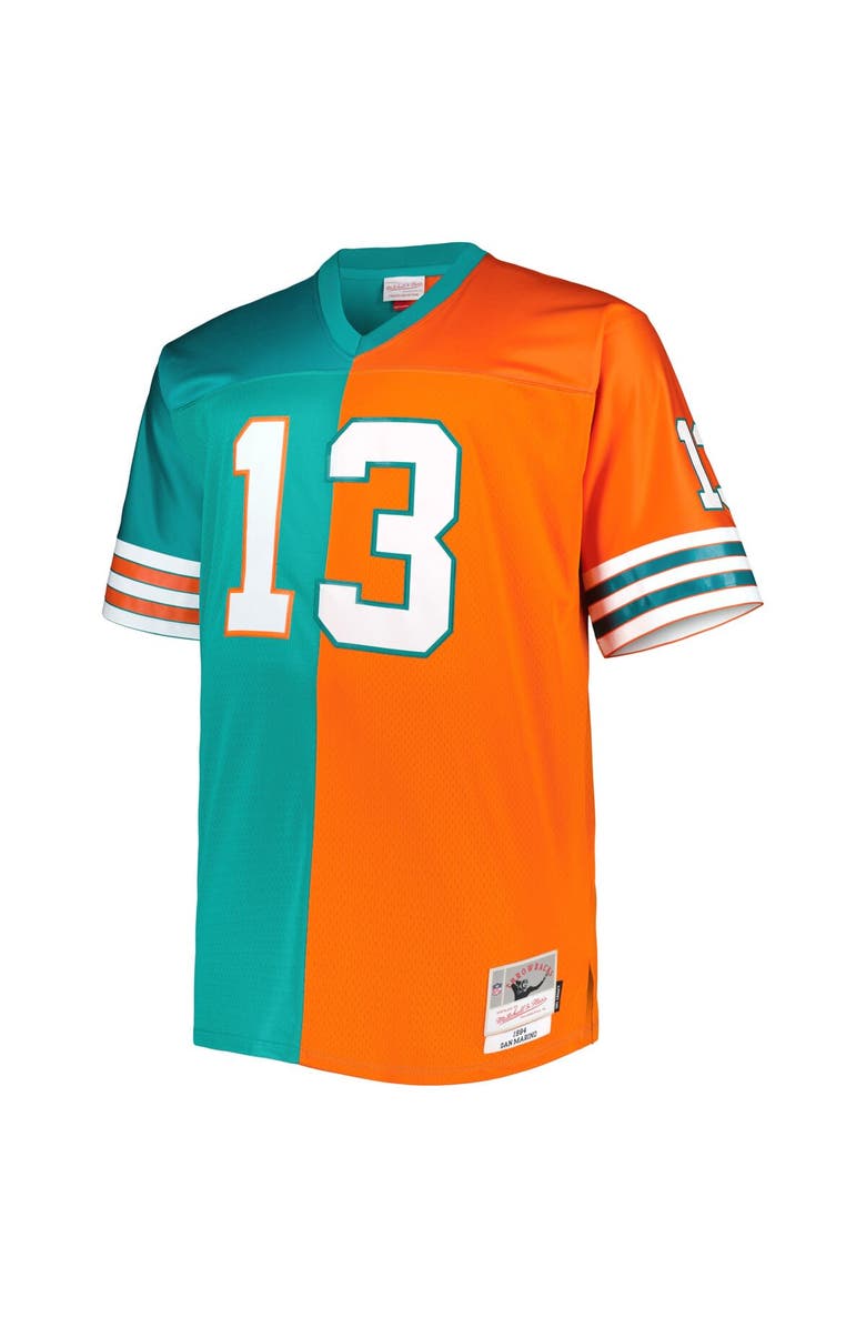 Mitchell & Ness Men's Mitchell & Ness Dan Marino Aqua/Orange Miami Dolphins Big & Tall Split Legacy Retired Player Replica Jersey, Alternate, color,