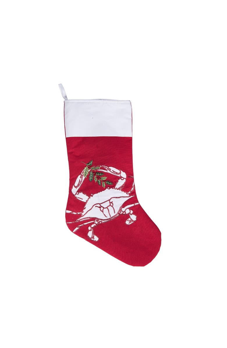 C&F Home Holiday Crab Holding Holly Branch Christmas Stocking, Main, color, Red