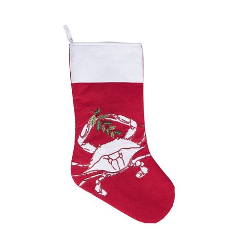 Holiday Crab Holding Holly Branch Christmas Stocking