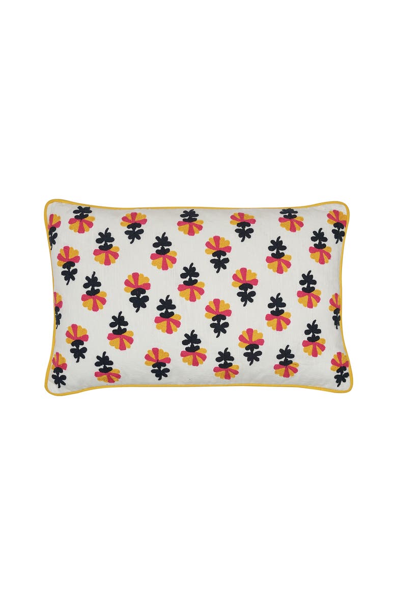 Addy Boho Floral White Multicolor Cotton Decor Accent Throw Pillow, Main, color, Blue