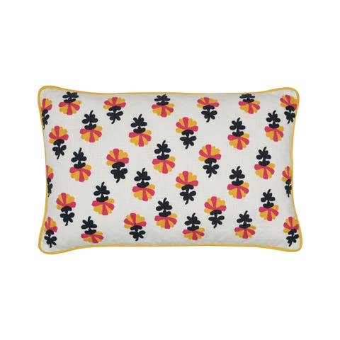 Addy Boho Floral White Multicolor Cotton Decor Accent Throw Pillow