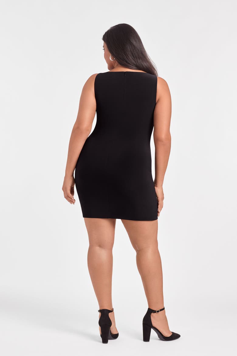 Sculpting Shapewear Shirred Boat Neck Solid Mini Dress, Alternate, color, Onyx Black