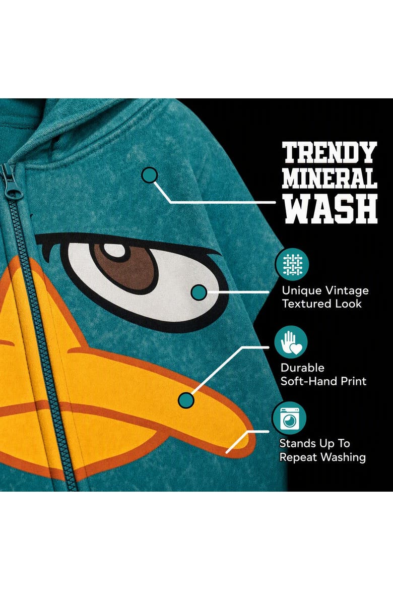Phineas and Ferb Perry the Platypus Fleece Zip-Up Hoodie, Alternate, color, Perry Mineral Teal