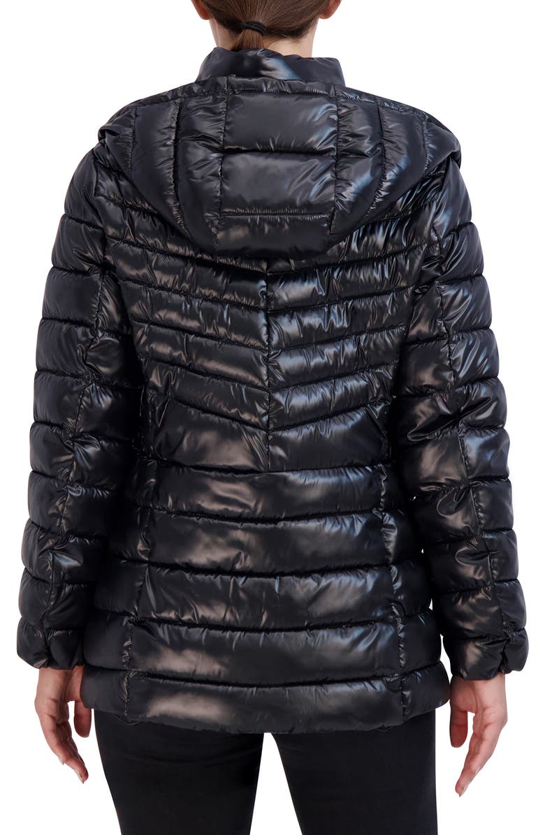Cole Haan Pearlized Mixed Quilt Hooded Puffer Coat, Alternate, color, 