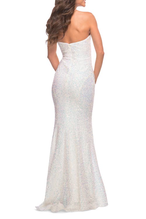 La Femme Unique Long Sequin Strapless Gown With Sweetheart Top In White
