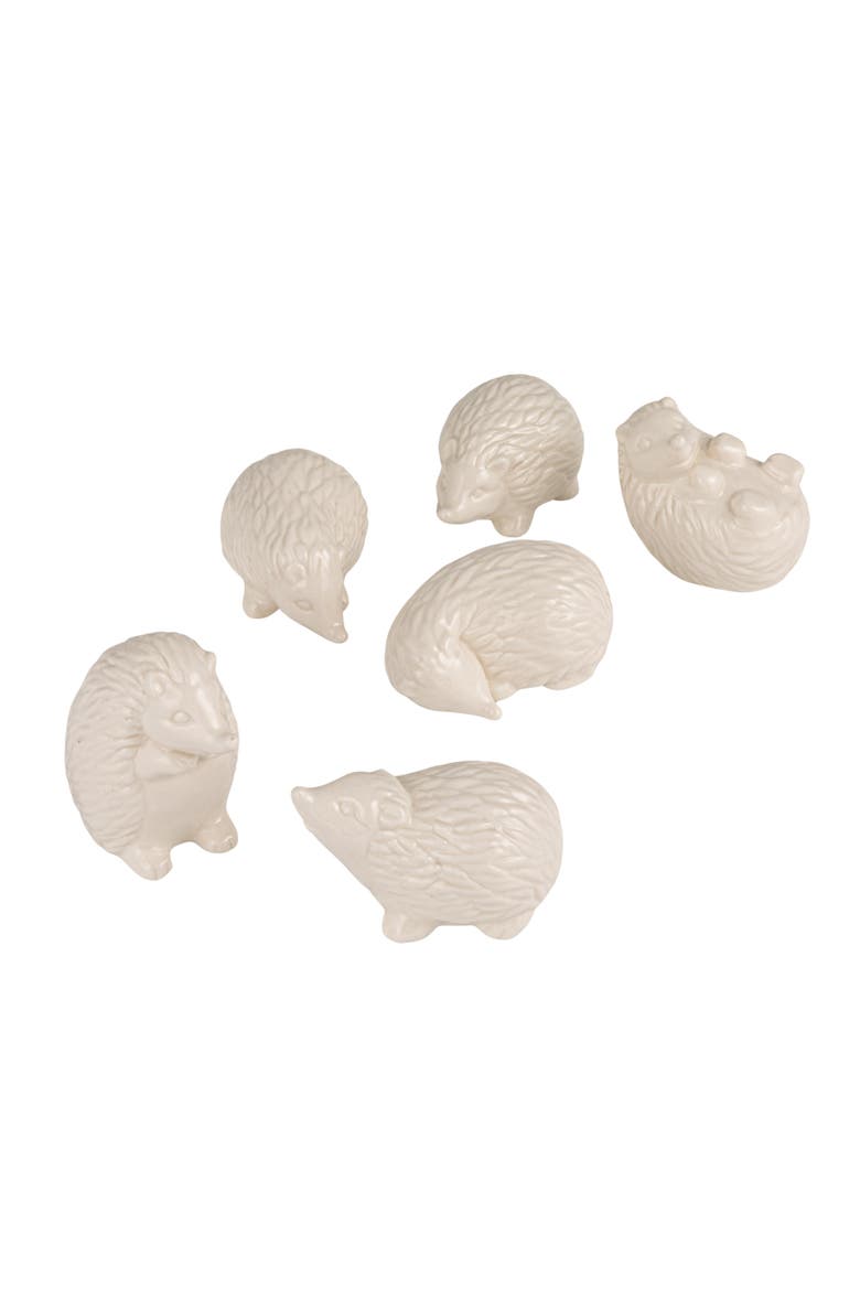 6-Piece Stoneware Hedgehogs Accent Decor, White, Main, color, White
