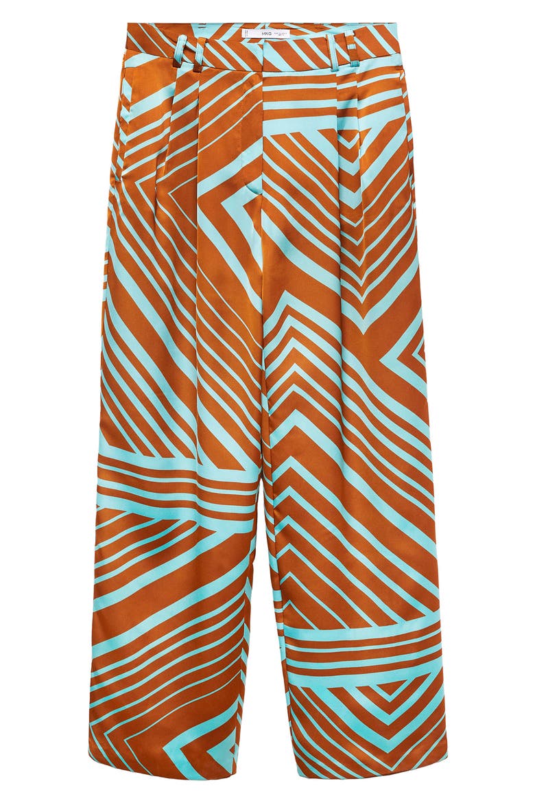 Geo Print High Waist Satin Pants, Alternate, color, TURQUOISE