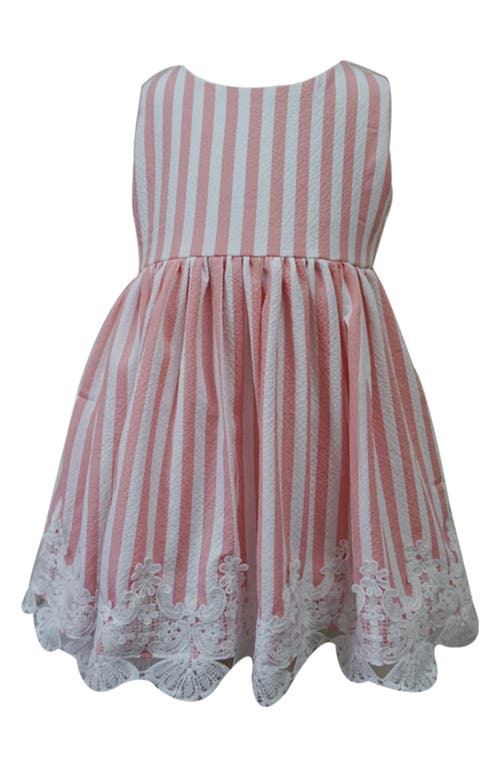 Popatu Kids' Stripe Lace Trim Party Dress In Pink